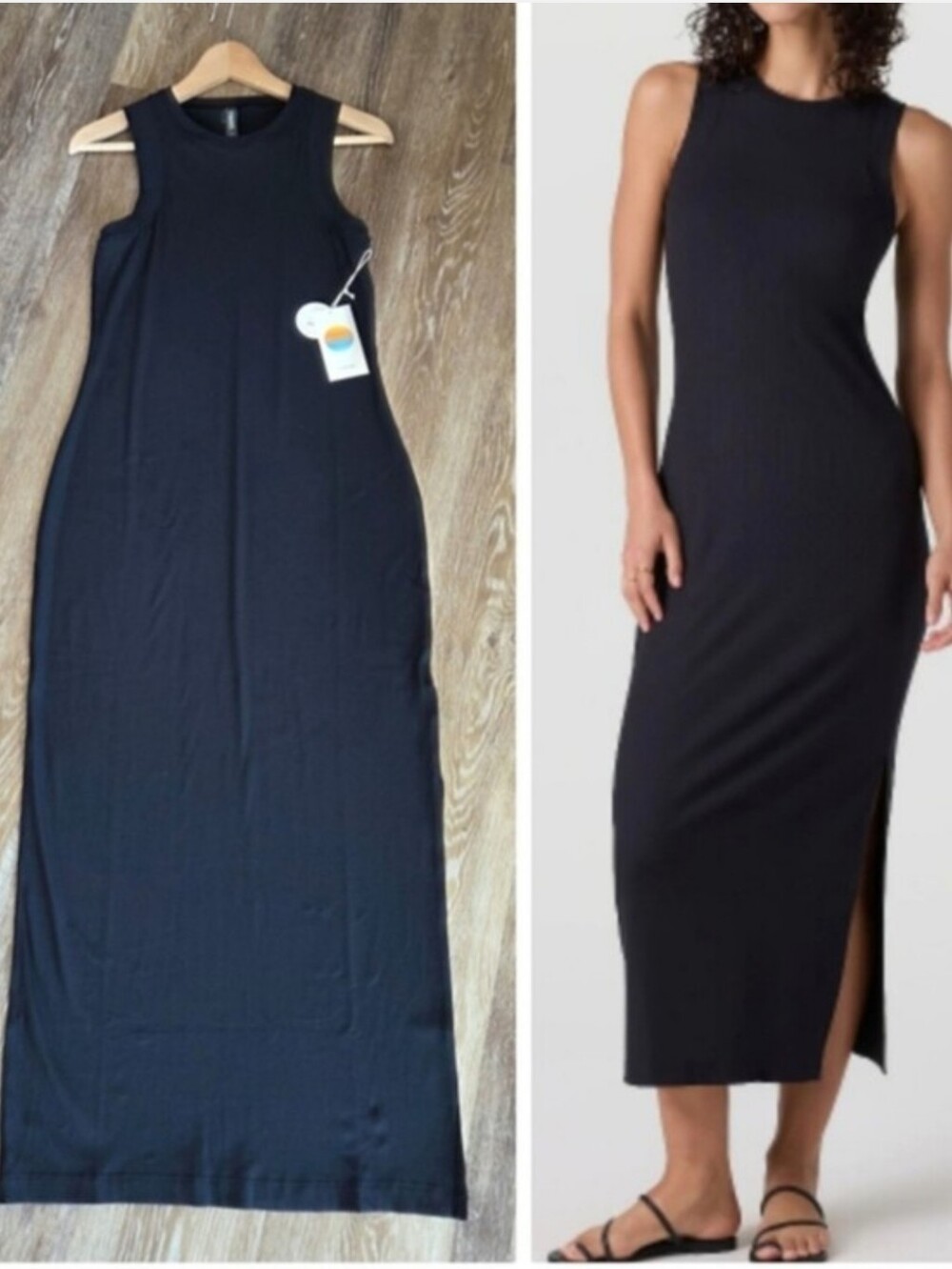 Vuori Pose Modern Dress NWT Ribbed Black Stretch Modal Rayon Maxi Vacay Resort